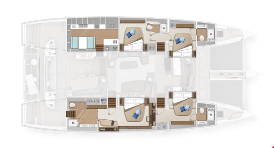 Lagoon Sixty5 - 4 cabins, lateral galley plan