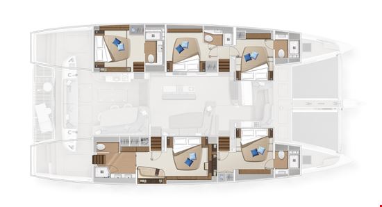 Lagoon Sixty5 - 5 cabins, central galley plan