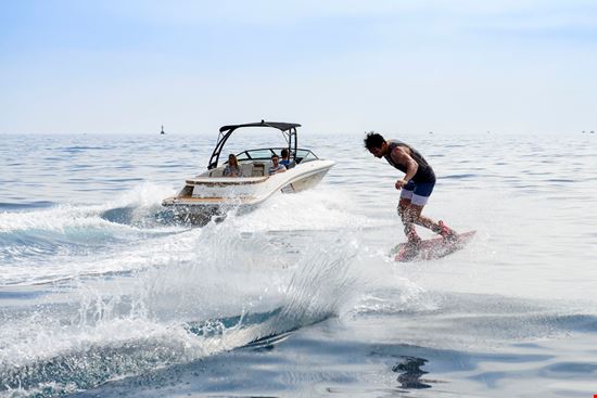 Sea Ray SPX 210 towing a wakeboarder